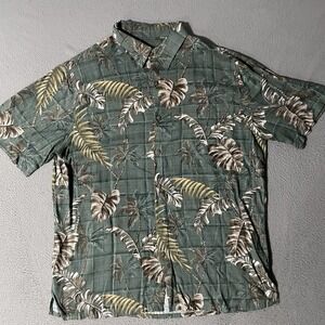 Batik Bay Hawaiian Shirt Mens L Green Palm‎ Island Rayon Short Sleeve Button up